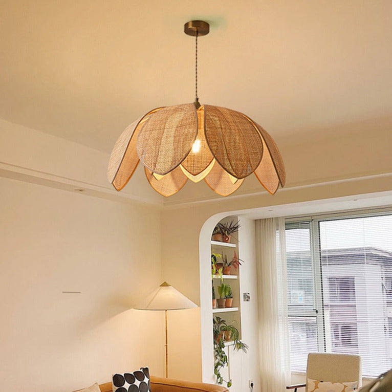 Lotus Petals Rattan Pendant Light