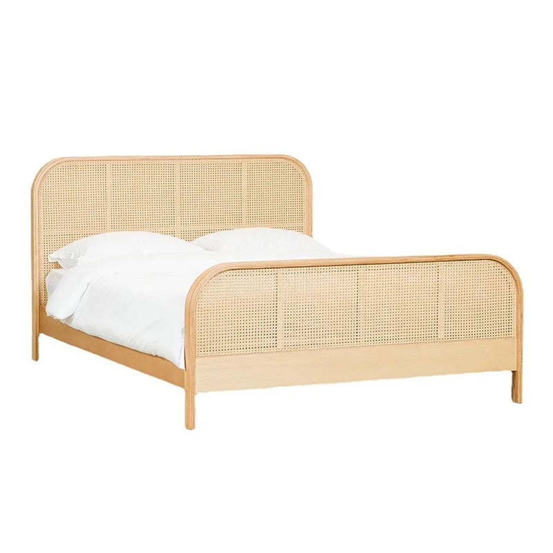 Natural Teak Wood Bed Rattan Headboard