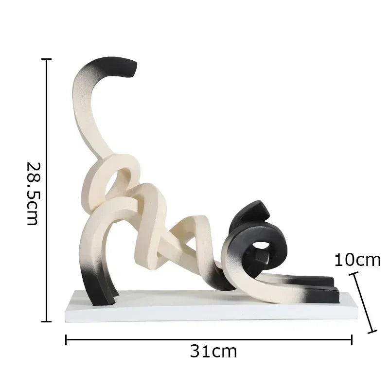 Abstract Twisted Line Cat Resin Sculpture | Desk & Home Décor