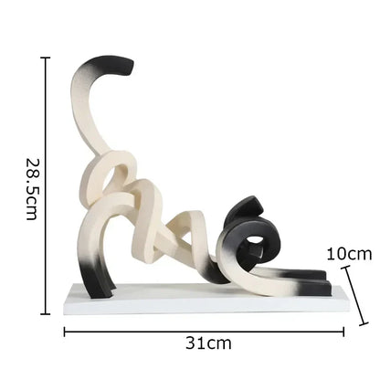 Abstract Twisted Line Cat Resin Sculpture | Desk & Home Décor