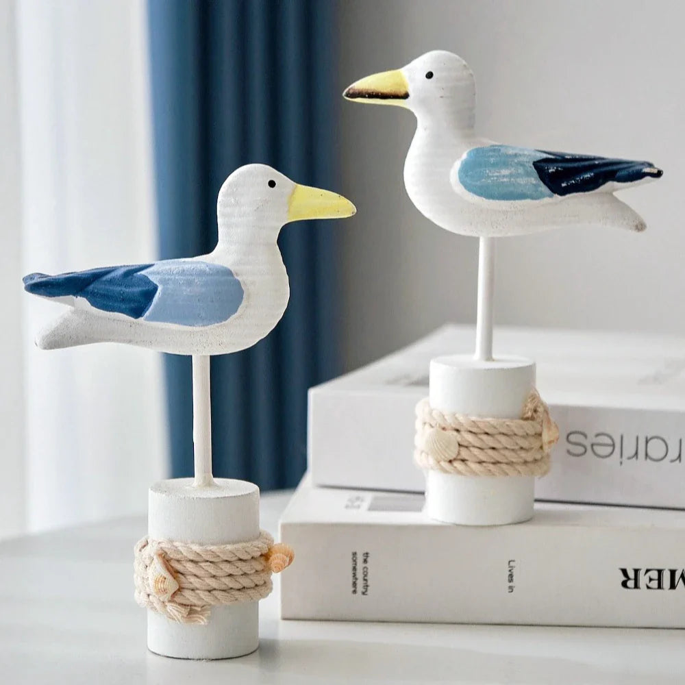 Hand-Carved Wooden Seagull Figurine