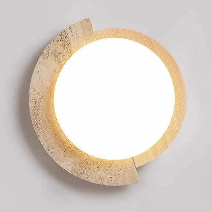 Lampada da soffitto in legno e pietra color crema