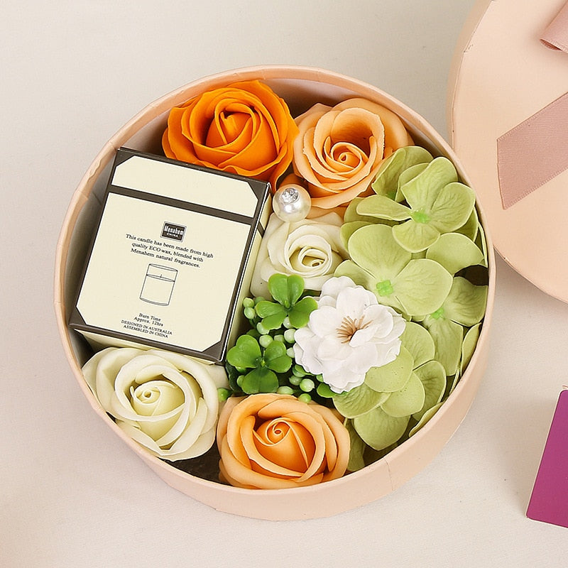 Coffret cadeau de bougie parfumée à la rose artificielle