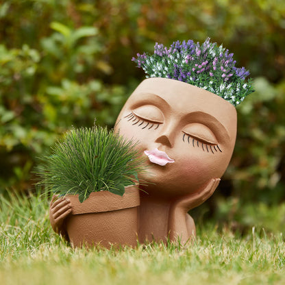 Cute Little Girl With Her Pot Flower Planter