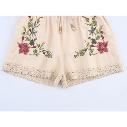 FloréaEase Drawstring Embroidery Shorts