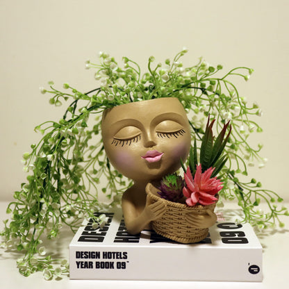 Cute Little Girl With Her Basket Flower Planter