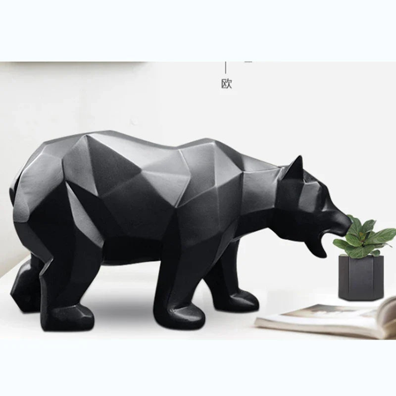 Geometric Black Bear Resin Statue