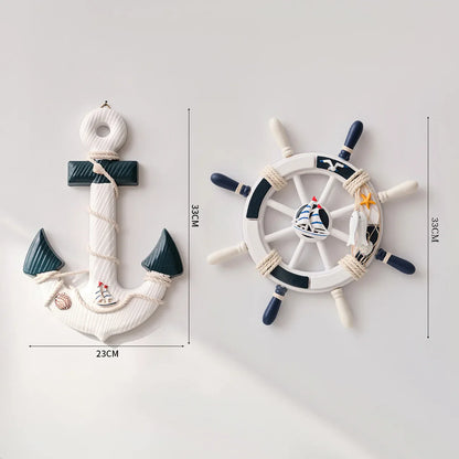 2 Stück nautische Schiffsrad- und Anker-Wanddekoration