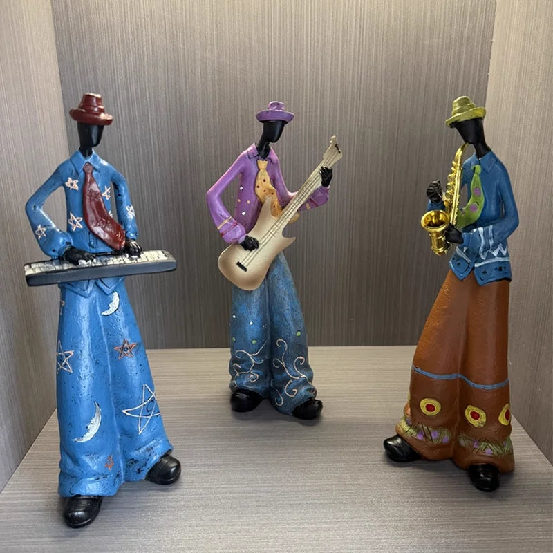 Retro Bookshelf Band Figurines - Cute Cartoon Home Decor Gifts artistic home accessories Figurine guitarist figurine Home decor music lover gift Sculpture