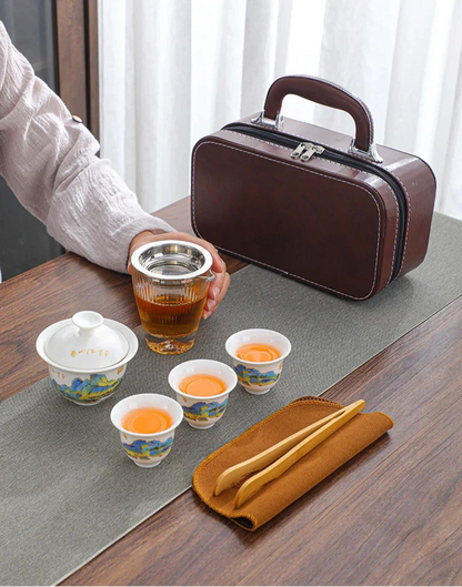 Portable Chinese Tea Set with Gaiwan and Cups