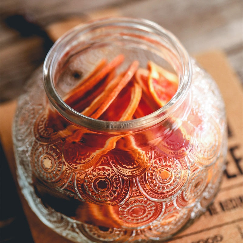 Retro Carved Wooden Lid Glass Jar