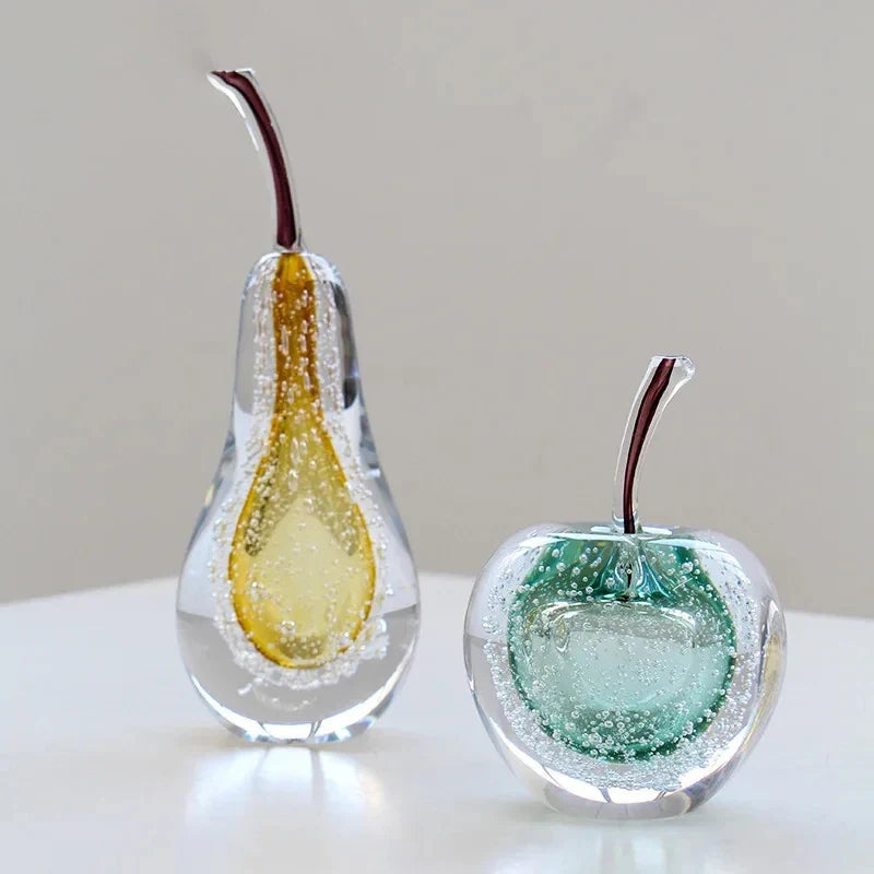 Bubble Glass Apple and Pear Statue - Aesthetic Fruit Desk Decoration Figurine Living Room Sculpture