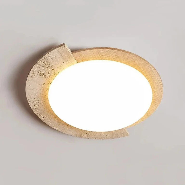 Deckenlampe aus cremefarbenem Holz und Stein