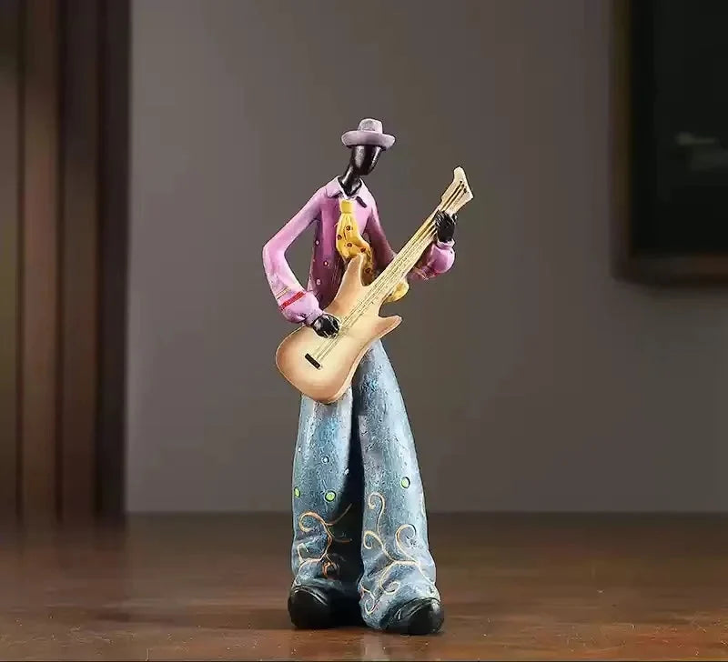 Retro Bookshelf Band Figurines - Cute Cartoon Home Decor Gifts artistic home accessories Figurine guitarist figurine Home decor music lover gift Sculpture
