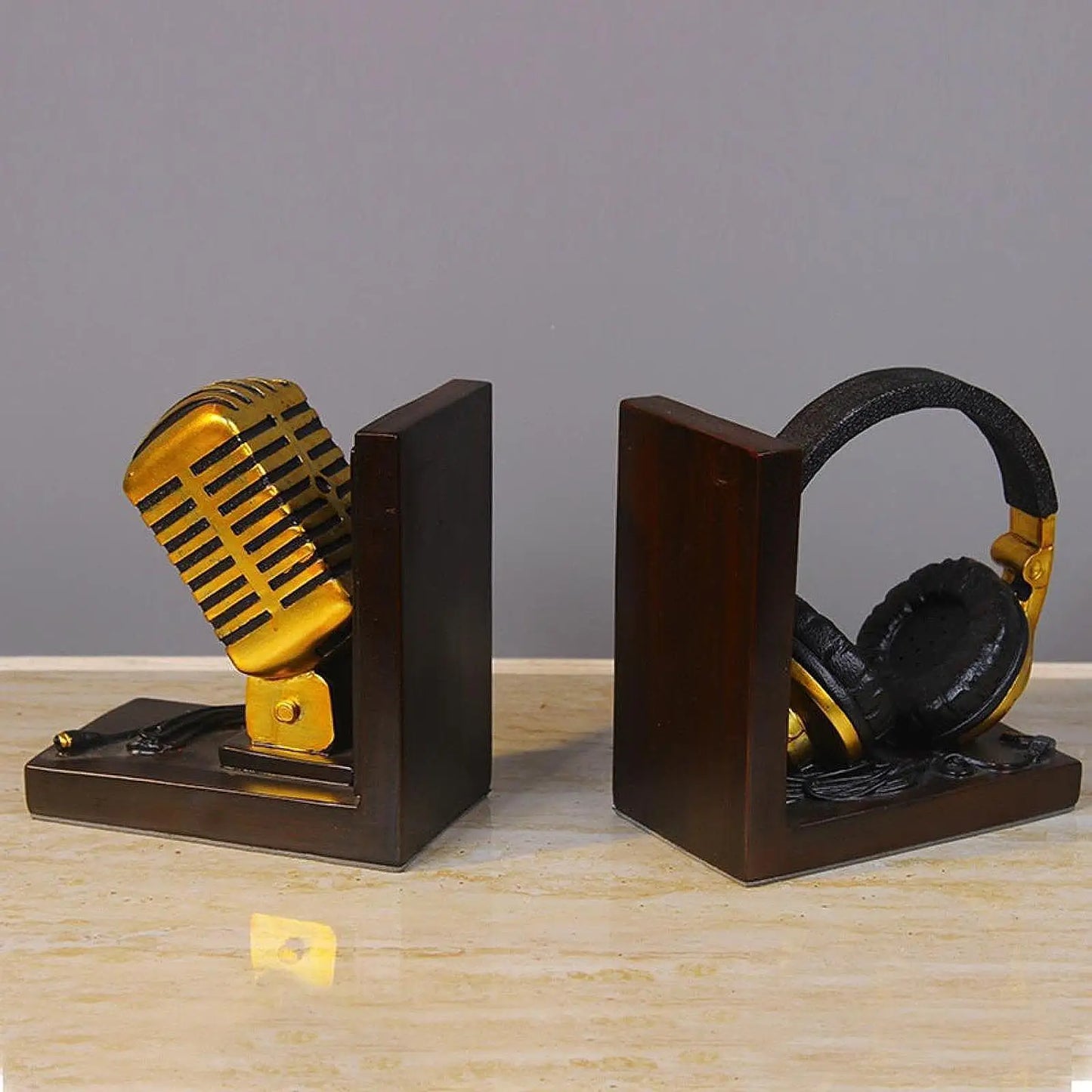 Microphone Headset Bookends - Unique Resin Desk Decor bookend Living Room Table
