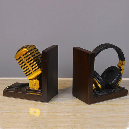 Microphone Headset Bookends - Unique Resin Desk Decor bookend Living Room Table