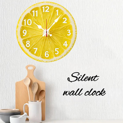 Silent Lemon-Themed Wooden Wall Clock
