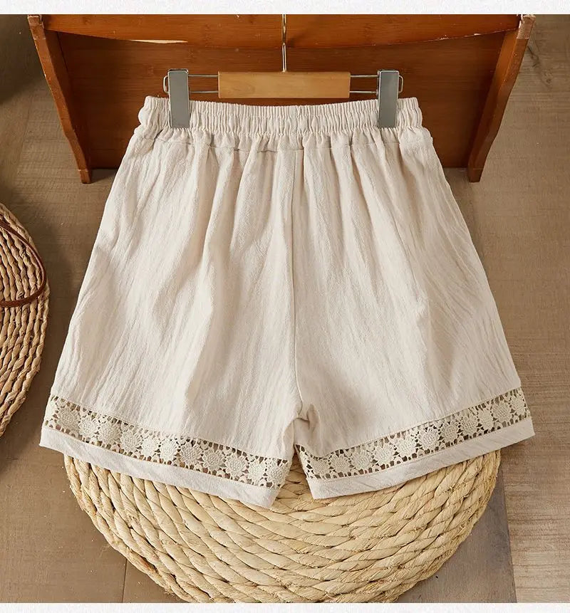 Floréa Hollow-Out Drawstring Shorts