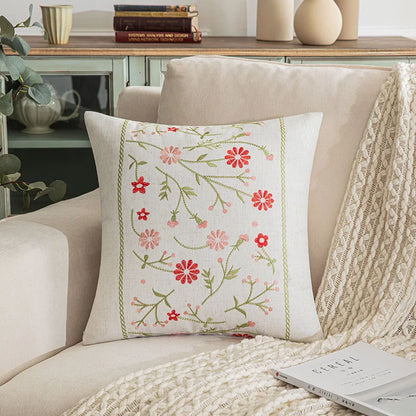 Kissenbezug mit Blumenranken-Stickerei