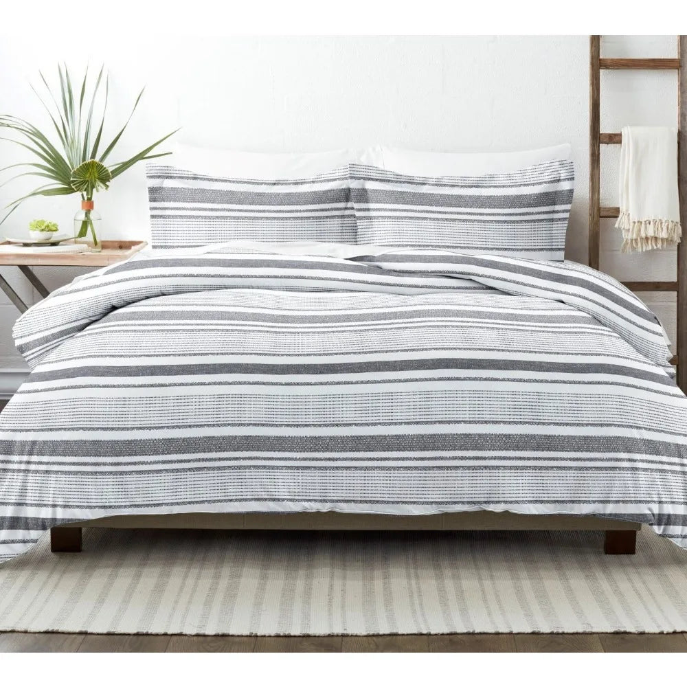 Light Gray Vintage Stripe Pattern Duvet Cover Set