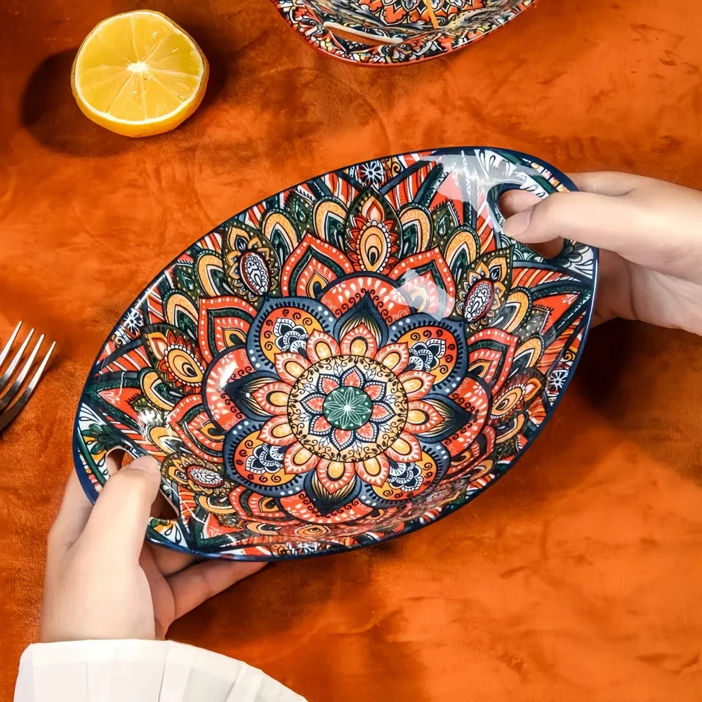 Bohemian Mandala Ceramic Serving Bowls