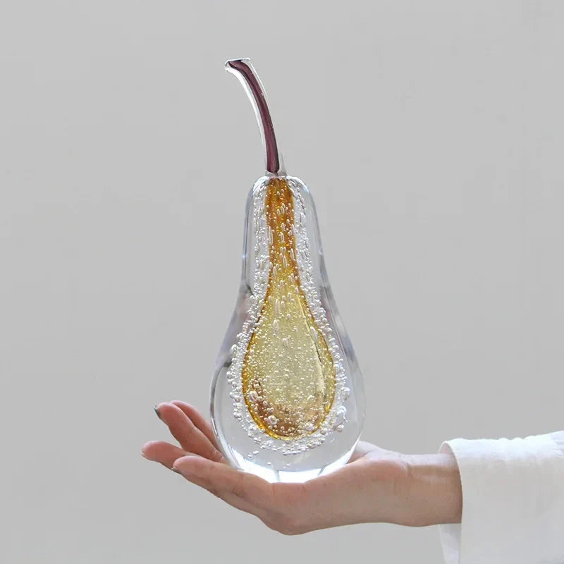 Bubble Glass Apple and Pear Statue - Aesthetic Fruit Desk Decoration Figurine Living Room Sculpture