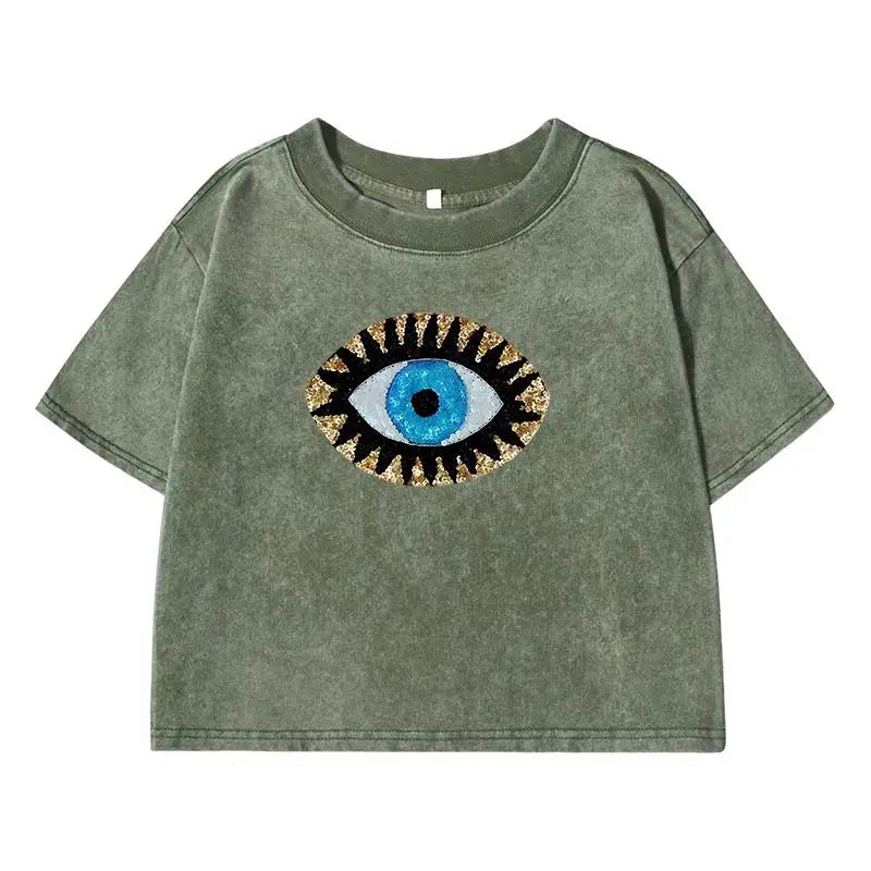 T-shirt court bleu mauvais œil