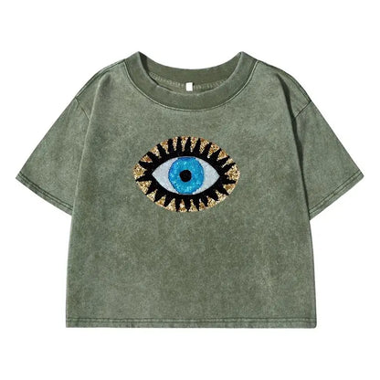 T-shirt court bleu mauvais œil