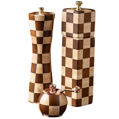 Solid Wood Checkerboard Pepper Grinder & Sea Salt Mill Kitchen kitchen accessories Kitchenware Pepper Grinder
