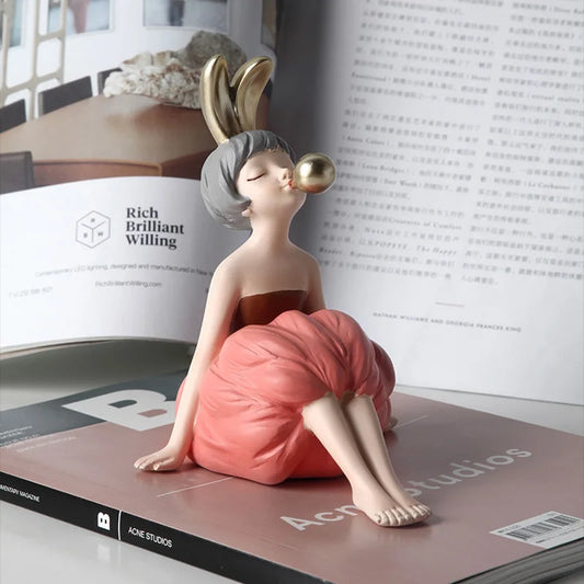 Elegant Bubble Gum Girl Figurine