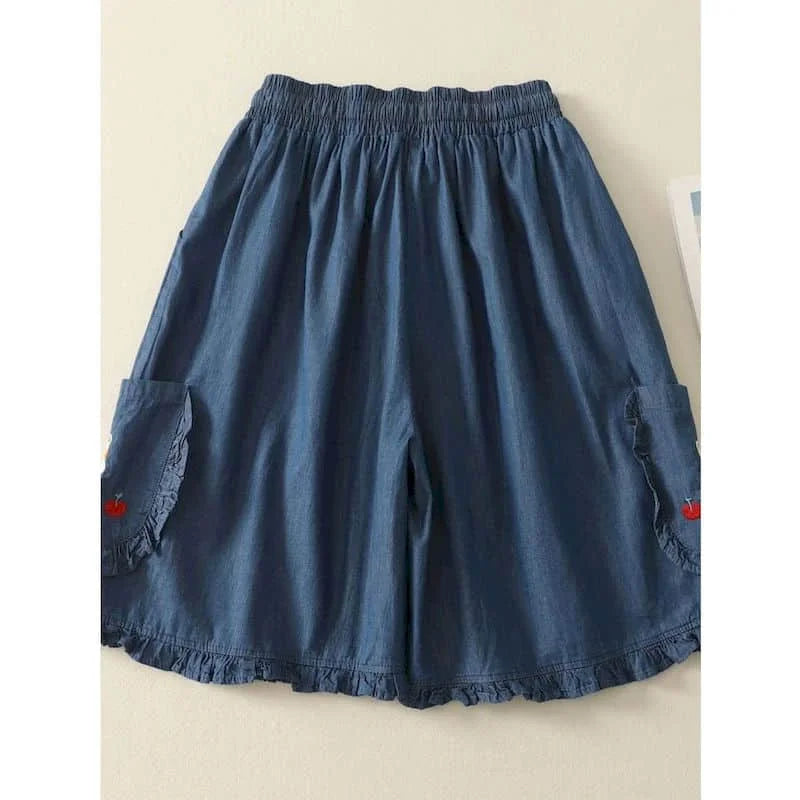 Denimelle Ruffle Waist Shorts