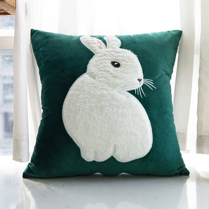 Cartoon Rabbit Floral Cushion Cover