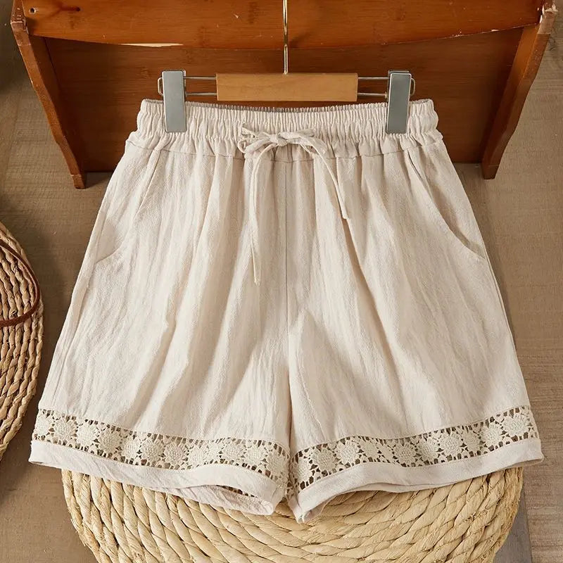 Floréa Hollow-Out Drawstring Shorts
