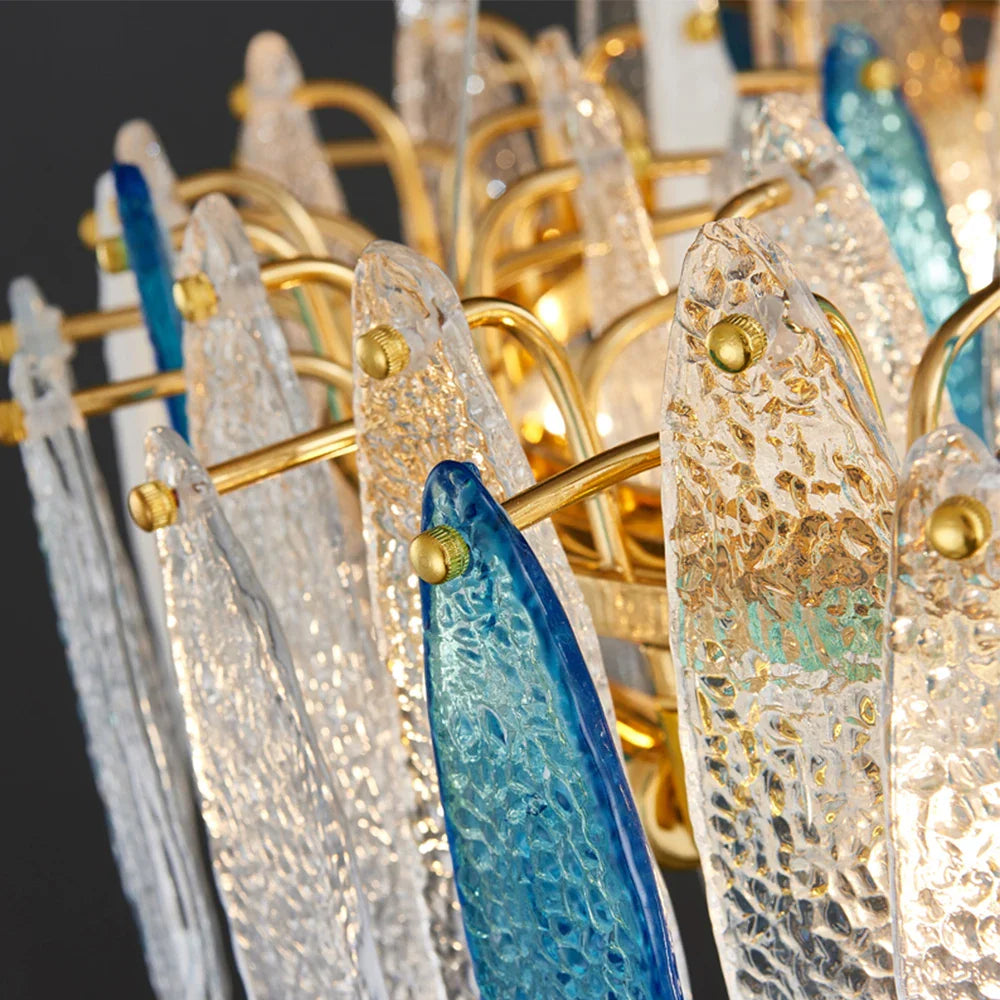 Lustre artistique en verre vague bleue