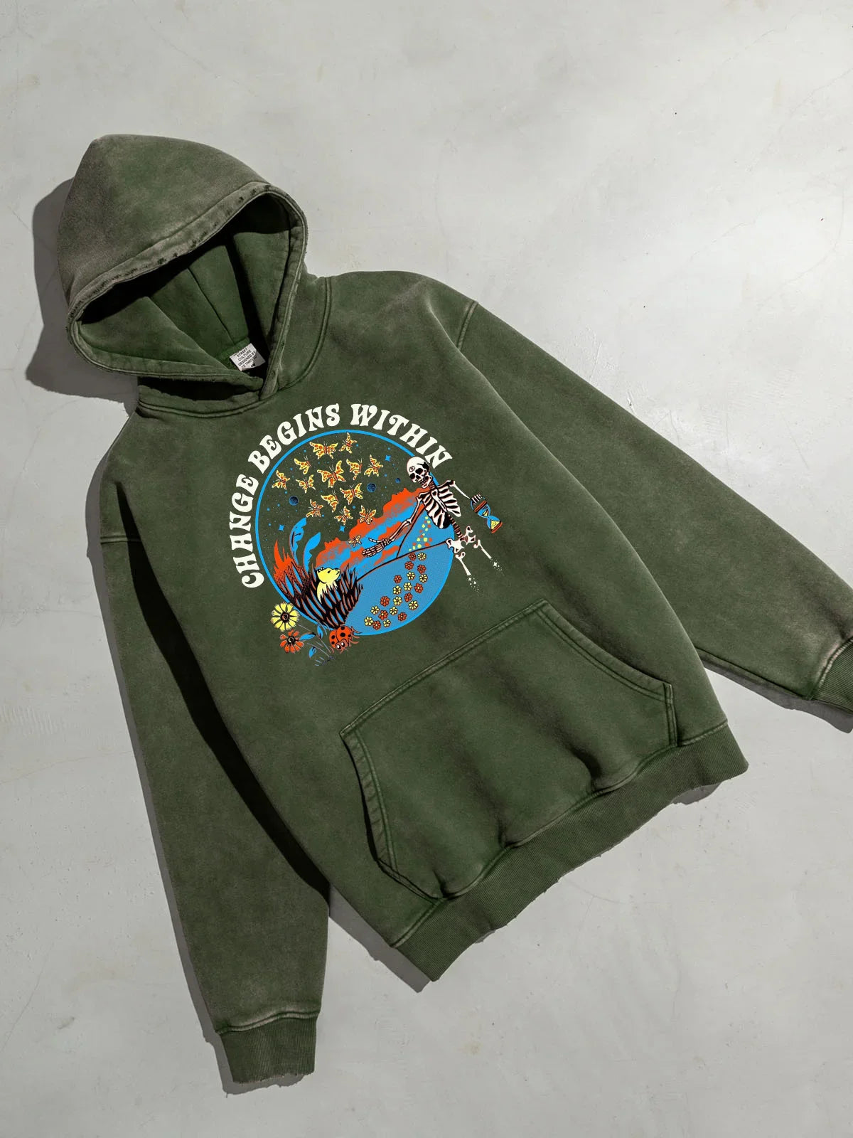 Change Begins Within Washed Denim Hoodie