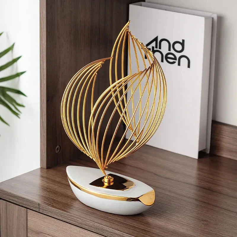 Elegant Gold Wire Abstract Sculpture