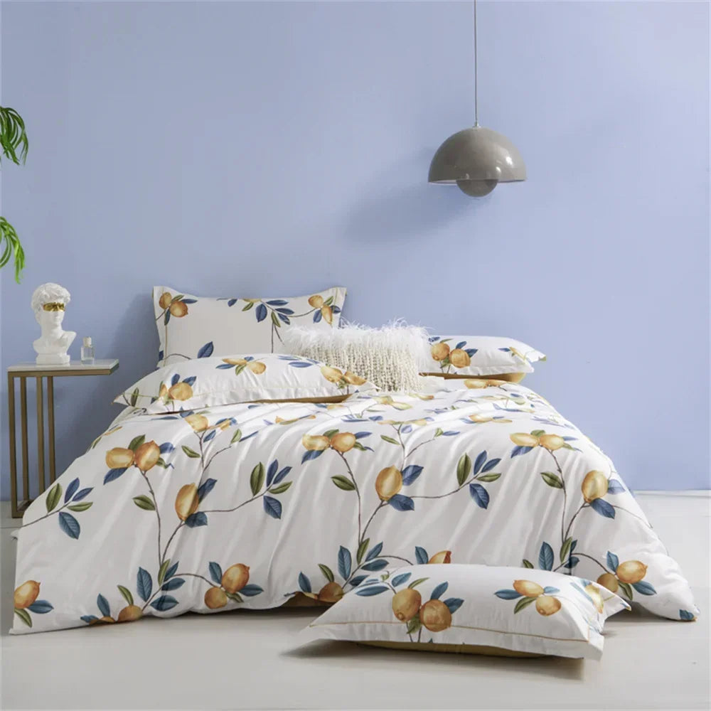 Ensemble de housse de couette en coton égyptien branches de citron