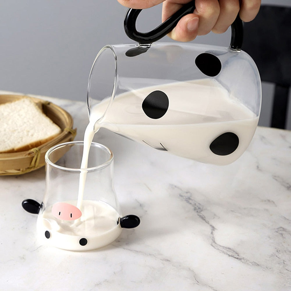 Cute Cow Glass Pitcher with Cup