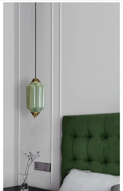 Suspension vintage en verre strié