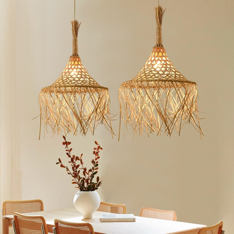 Hand-Woven Rattan Droplight Chandelier