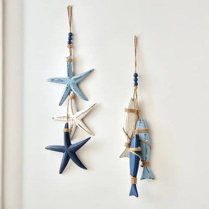 Coastal Wooden Fish and Starfish LED Hanging Ornament