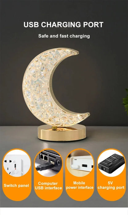 Crescent Moon Crystal Lamp