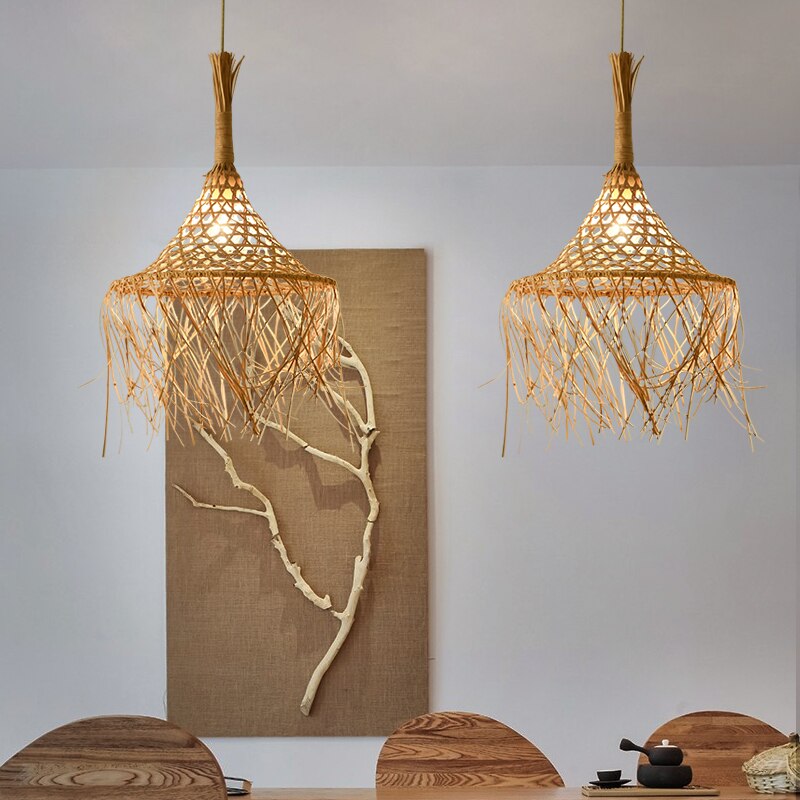 Hand-Woven Rattan Droplight Chandelier