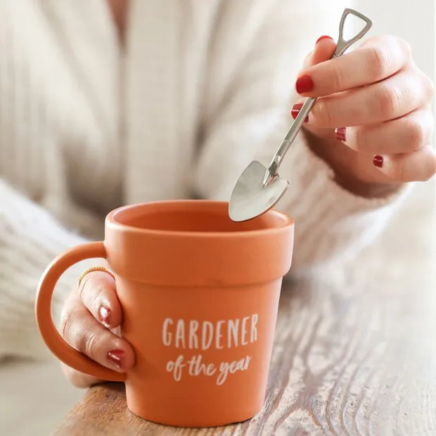 Gardener Of The Year Plant Pot Mug with Shovel Spoon