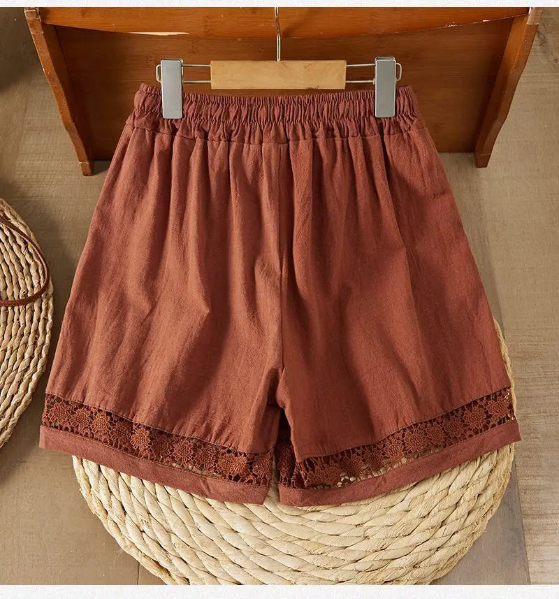 Floréa Hollow-Out Drawstring Shorts