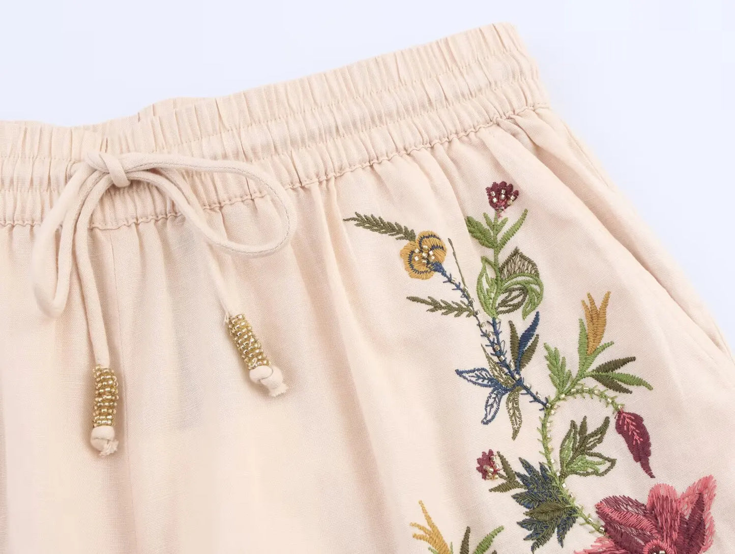 FloréaEase Drawstring Embroidery Shorts