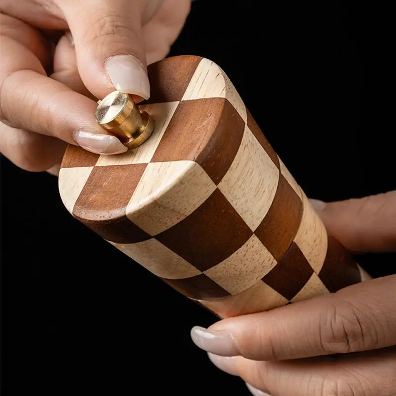 Solid Wood Checkerboard Pepper Grinder & Sea Salt Mill Kitchen kitchen accessories Kitchenware Pepper Grinder