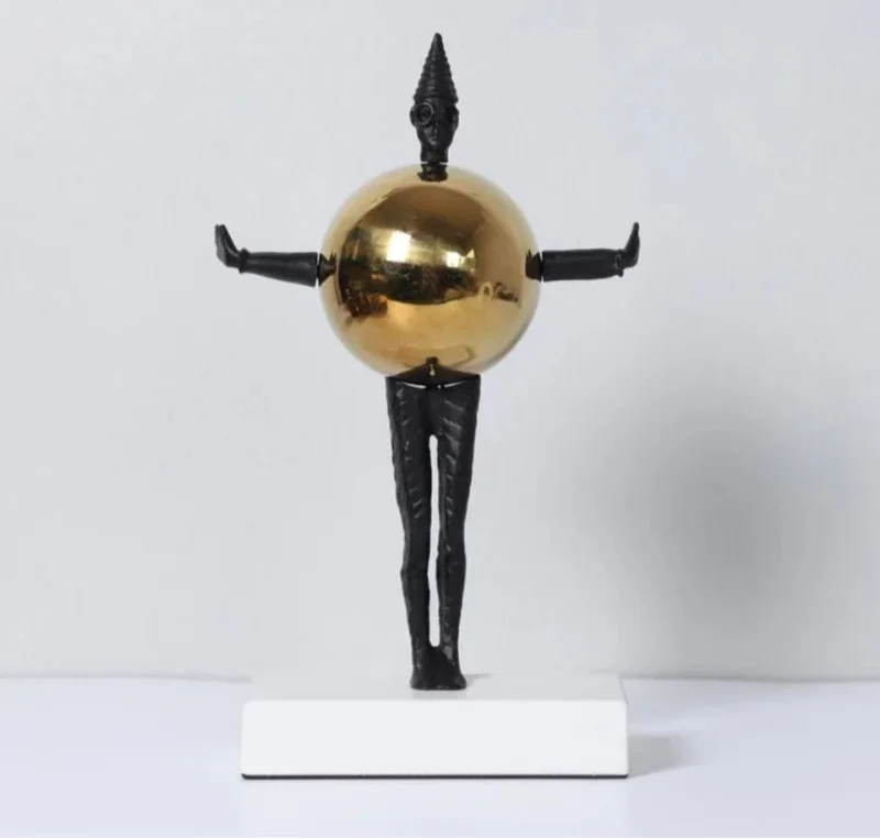 Abstract Metal Armor Ball Man Sculpture