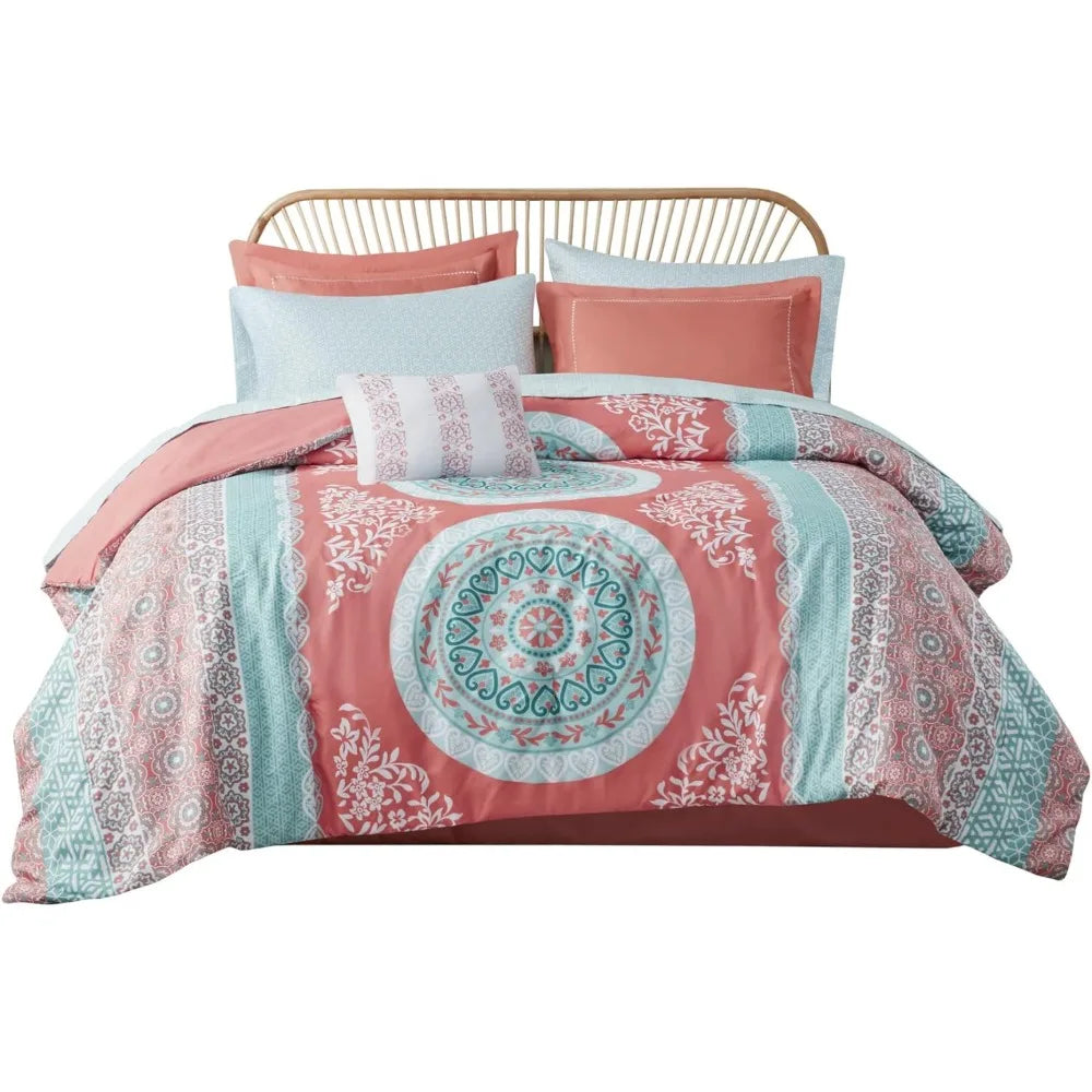 Coral Boho Bedding Set