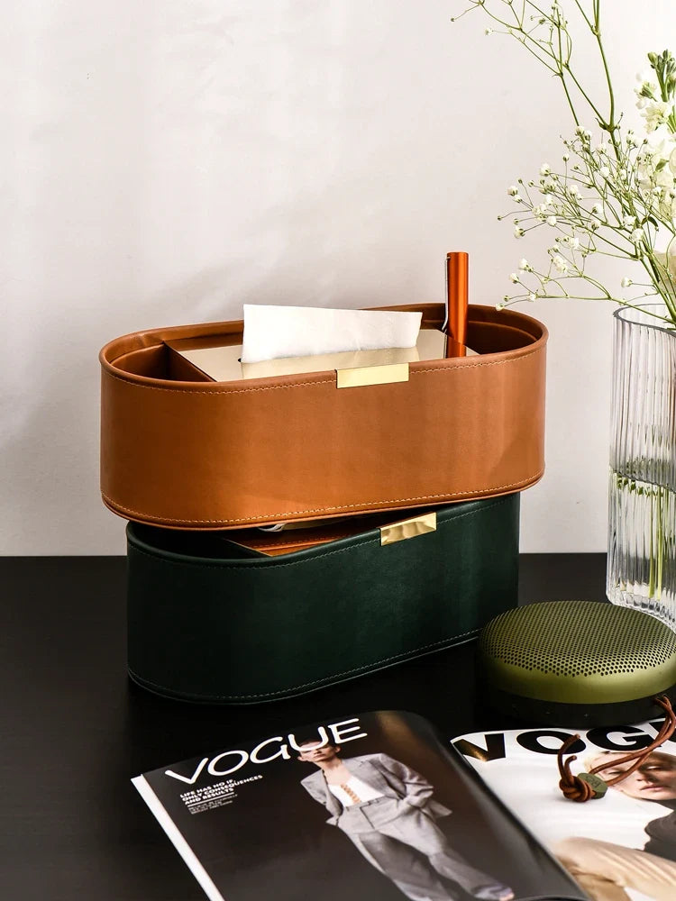 Luxury Leather Tissue Box Organizer for Living Room and Desktop